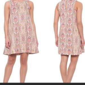 Rachel Zoe Pink Floral Stripe Pure Linen Sleeveless Boho Lightweight FLAW A Line